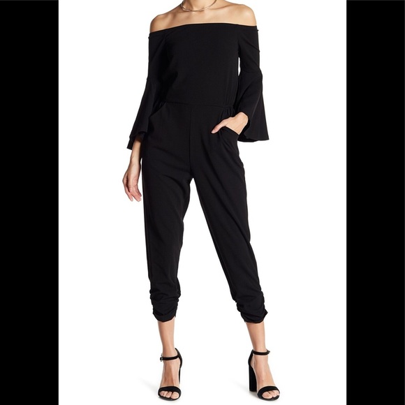 LOVE...ADY COLD SHOULDER BLACK JUMPSUIT NEAR NEW M - Picture 3 of 3